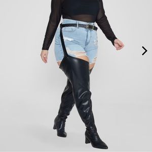 SIZE 11 Wide Calf Thigh-High Boots With Belt Strap